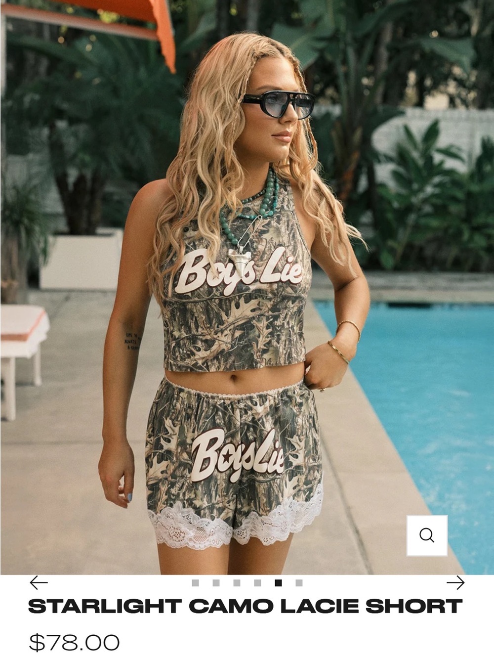 Boys Lie Camo Lacie Shorts - Green Camo with White Lace - Picture 3 of 3